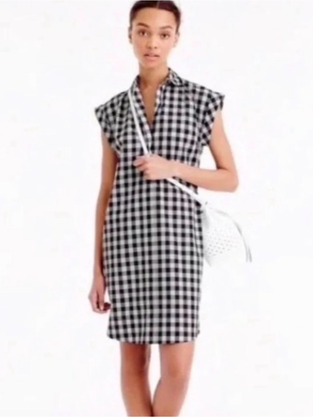 JCrew Black & White Gingham Cap-Sleeve Shift Dress